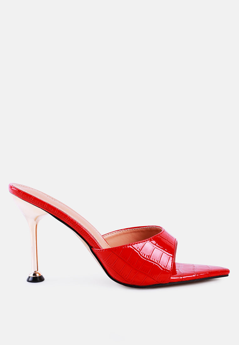 french cut croc texture patent faux leather sandals by ruw#color_red