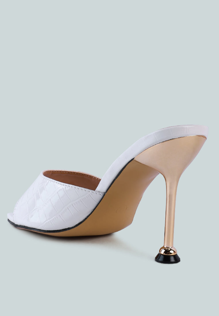french cut croc texture patent faux leather sandals by ruw#color_white