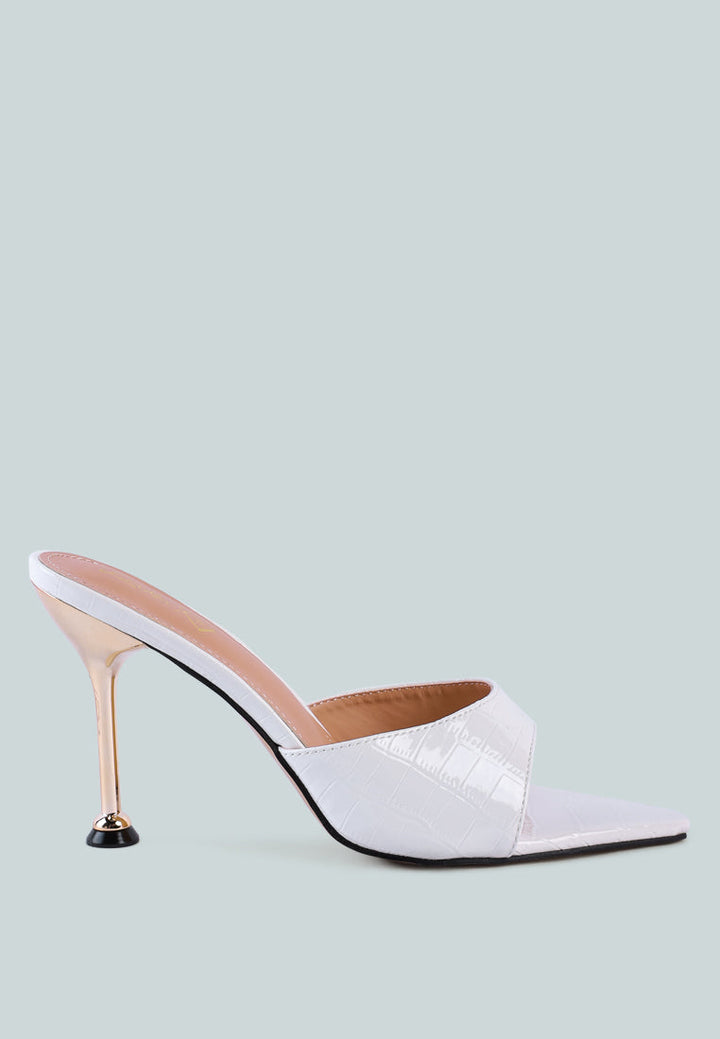 french cut croc texture patent faux leather sandals by ruw#color_white