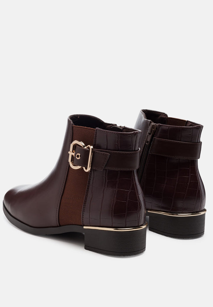 frothy buckled ankle boots with croc detail by ruw#color_brown