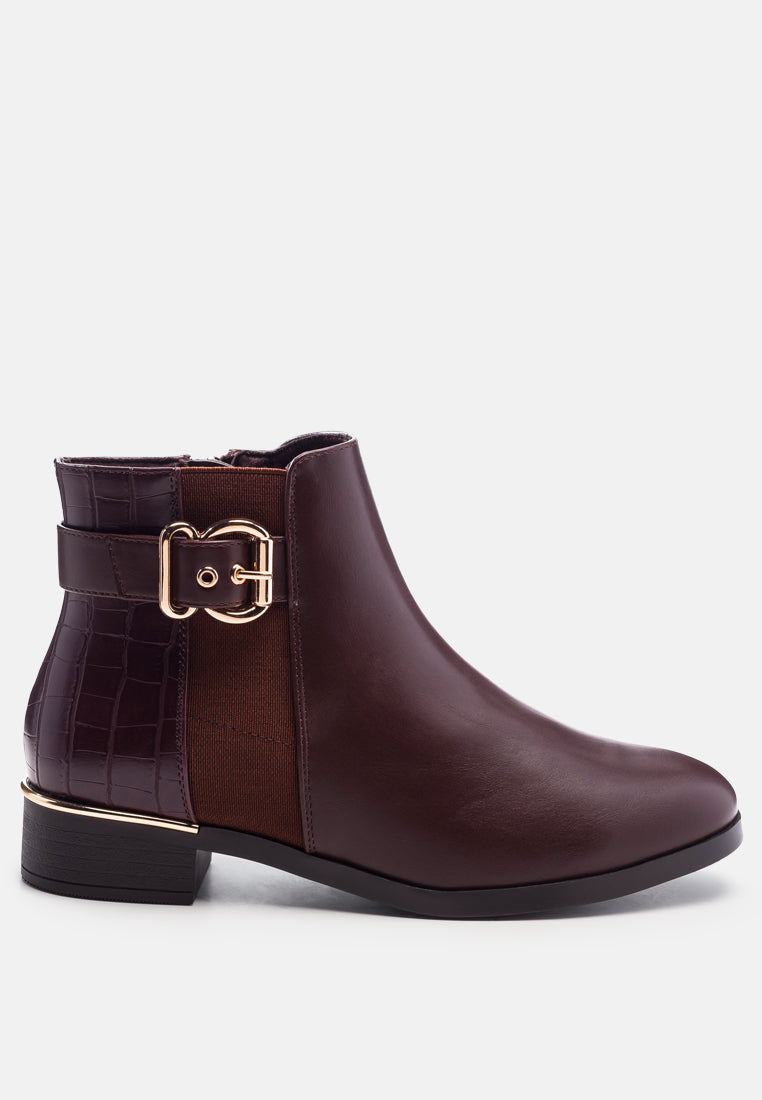 frothy buckled ankle boots with croc detail by ruw#color_brown