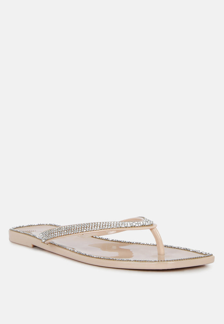 golightly diamante stud detail thong flats by ruw#color_nude