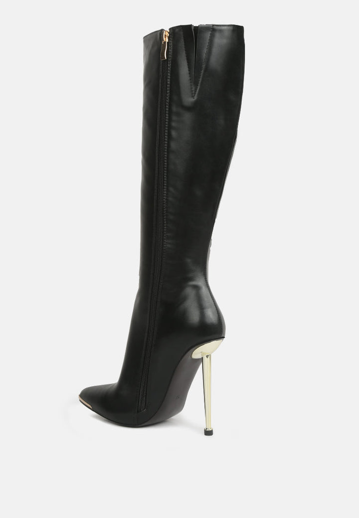 hale faux leather pointed heel calf boots by ruw#color_black