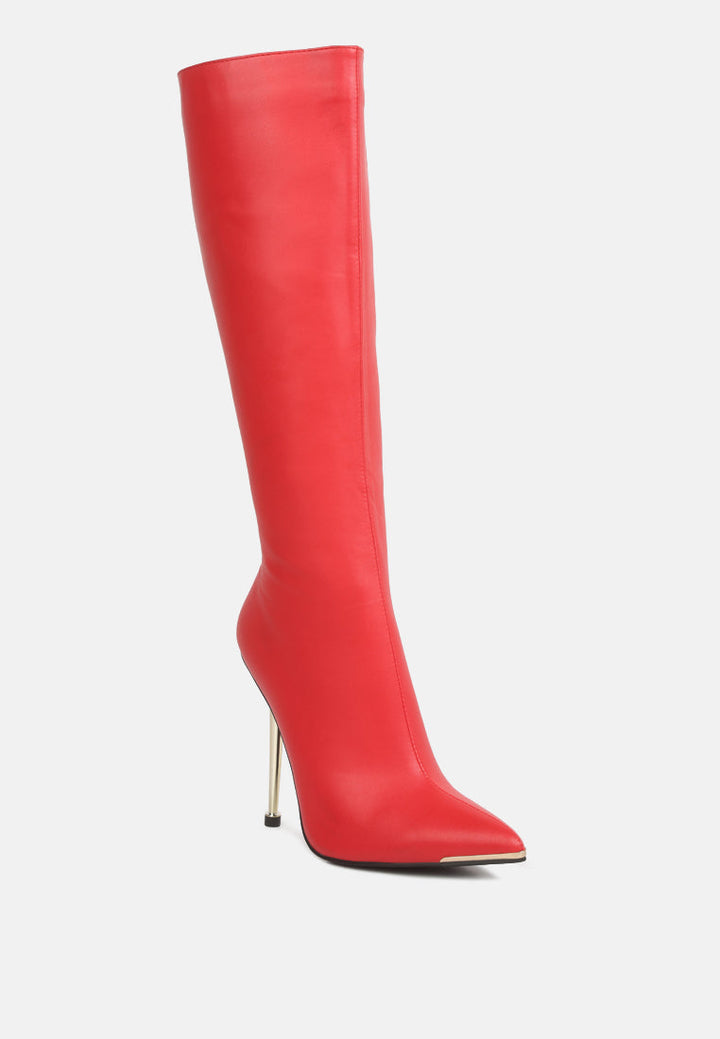 hale faux leather pointed heel calf boots by ruw#color_red