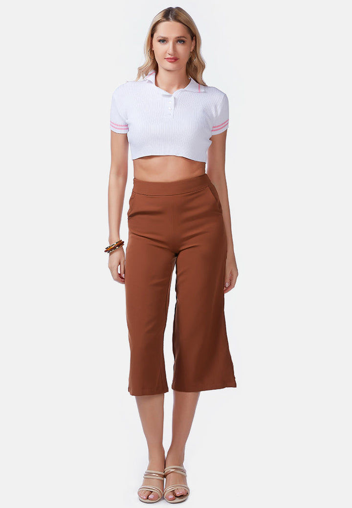high rise cropped culottes trousers by ruw#color_brown