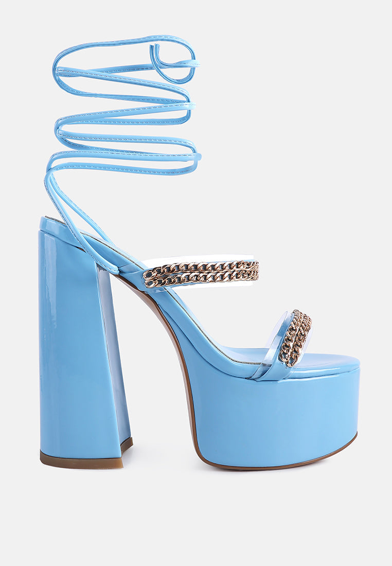 indulgence metal chain lace up chunky sandals by ruw#color_blue