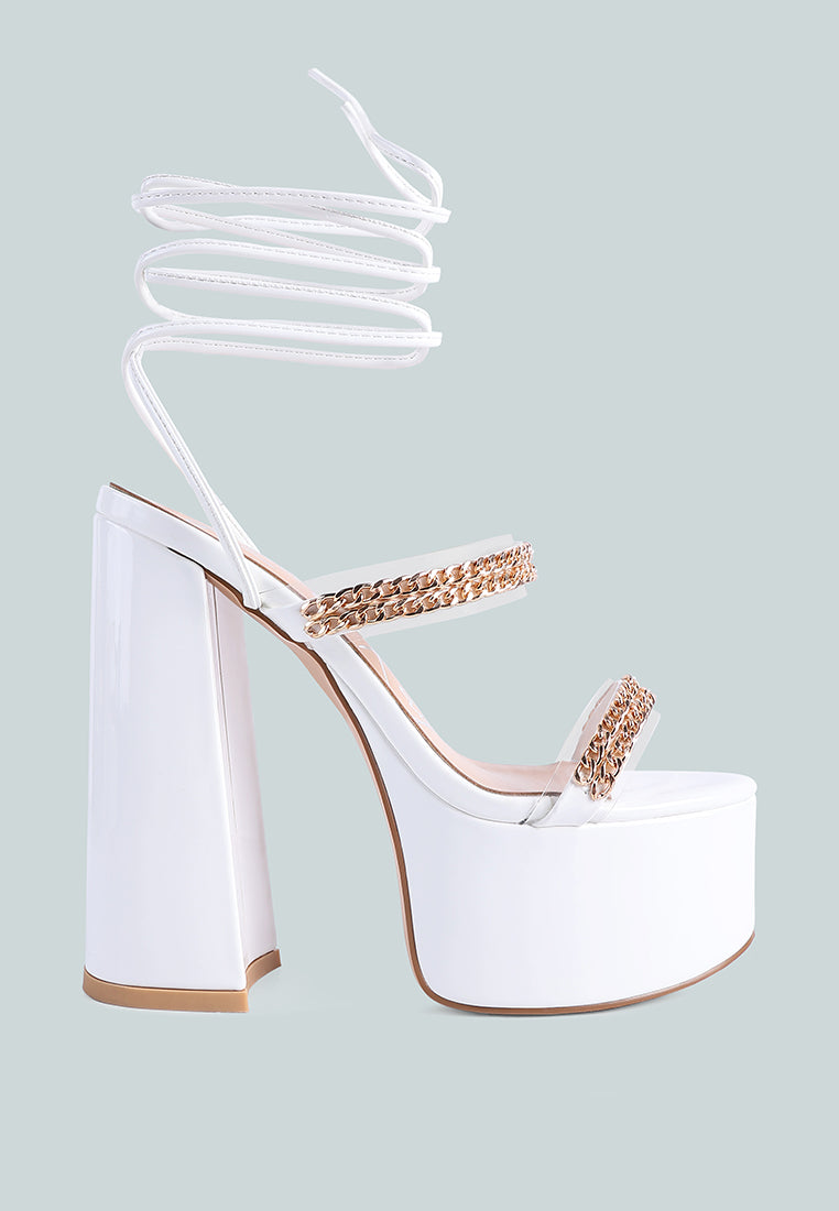 indulgence metal chain lace up chunky sandals by ruw#color_white