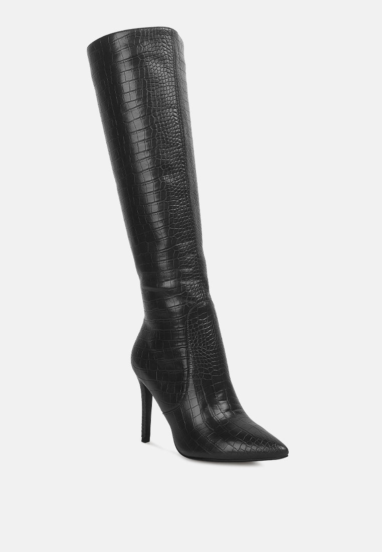 indulgent high heel croc calf boots by ruw#color_black