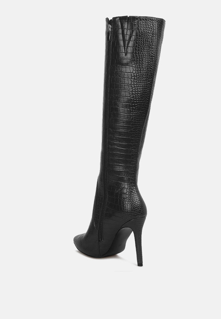 indulgent high heel croc calf boots by ruw#color_black