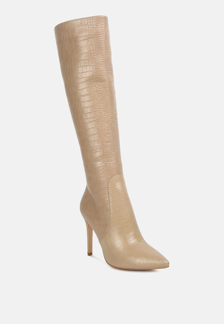 indulgent high heel croc calf boots by ruw#color_nude