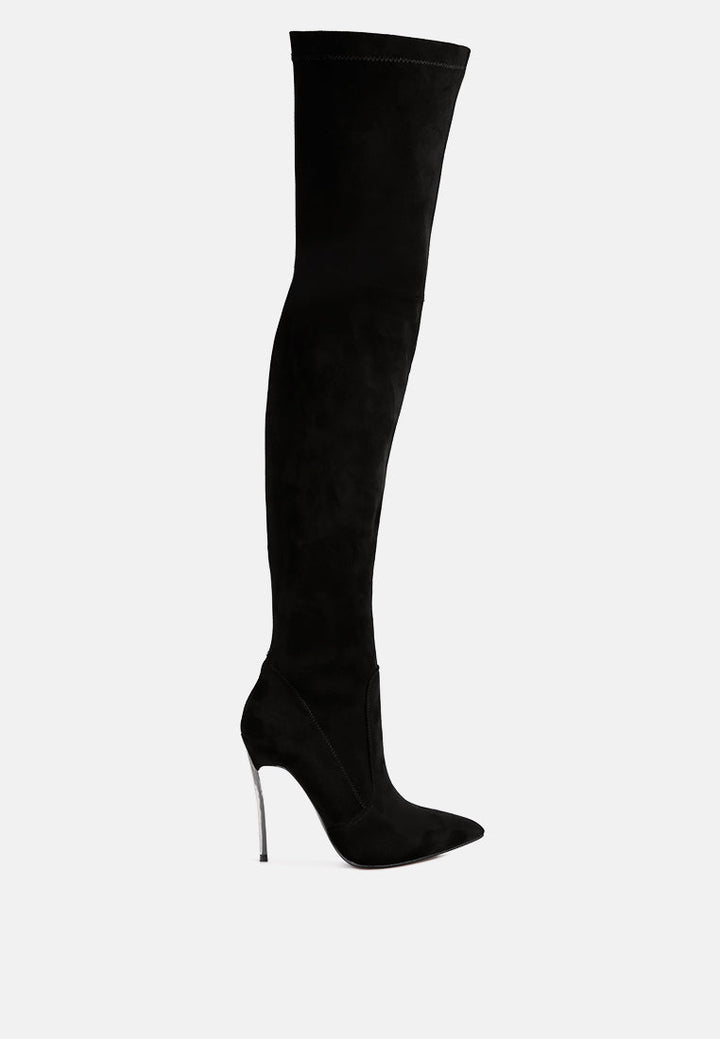 jaynetts stretch suede micro high knee boots by ruw#color_black