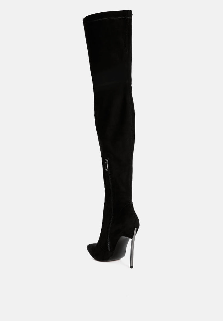 jaynetts stretch suede micro high knee boots by ruw#color_black