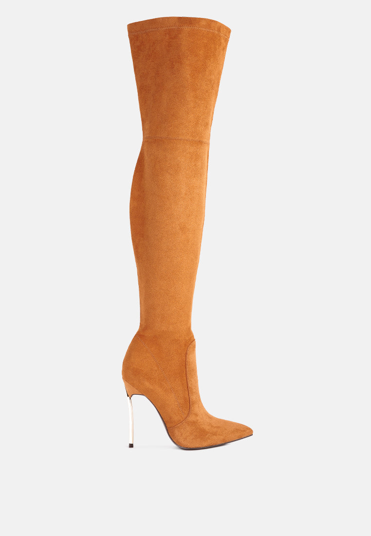 jaynetts stretch suede micro high knee boots by ruw#color_tan