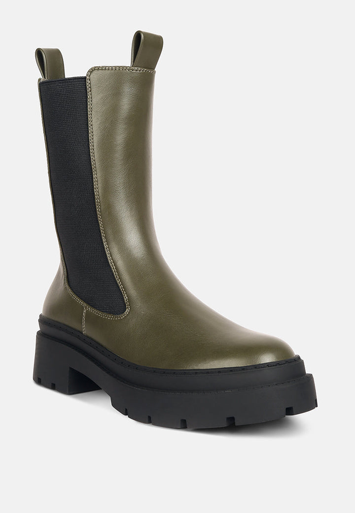 jolt elasticated gussets lug sole boots by ruw#color_olive