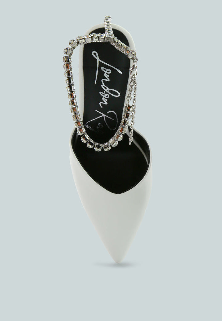 joyce diamante embellished stiletto mule sandals by ruw#color_white