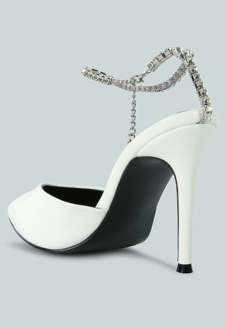 joyce diamante embellished stiletto mule sandals by ruw#color_white