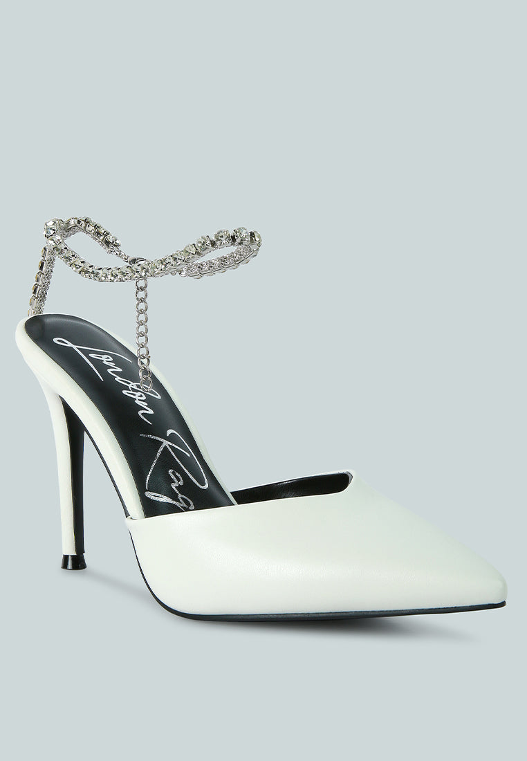 joyce diamante embellished stiletto mule sandals by ruw#color_white
