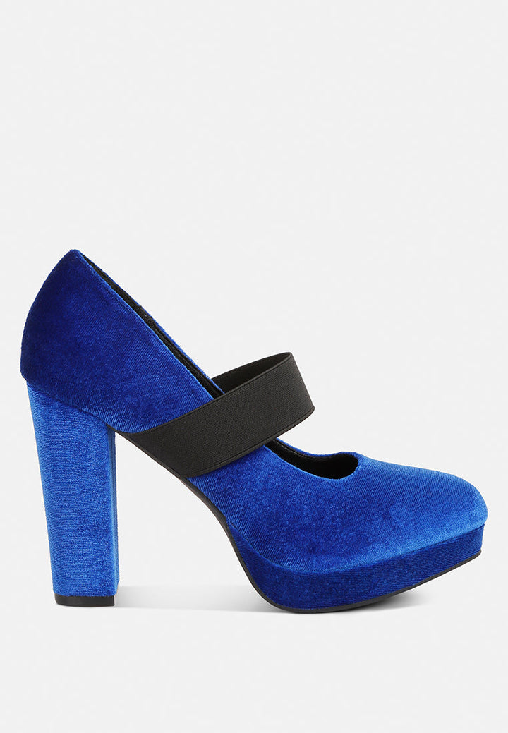 krause high block heel velvet pumps by ruw#color_blue