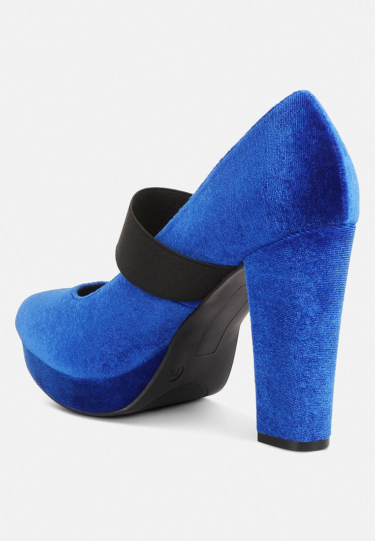 krause high block heel velvet pumps by ruw#color_blue