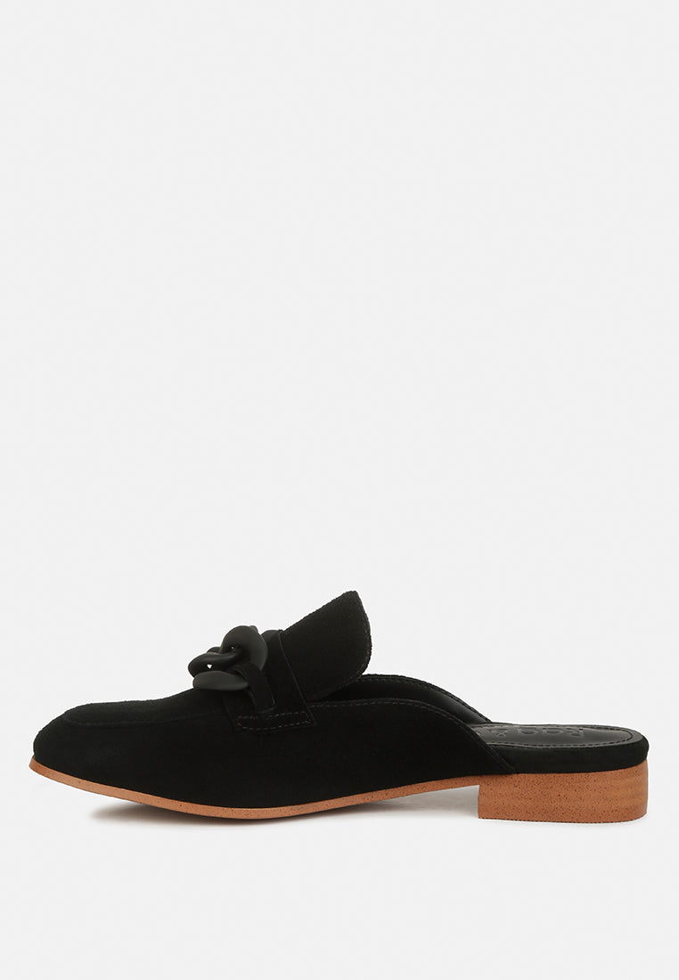 krizia chunky chain suede slip on mules by ruw#color_black