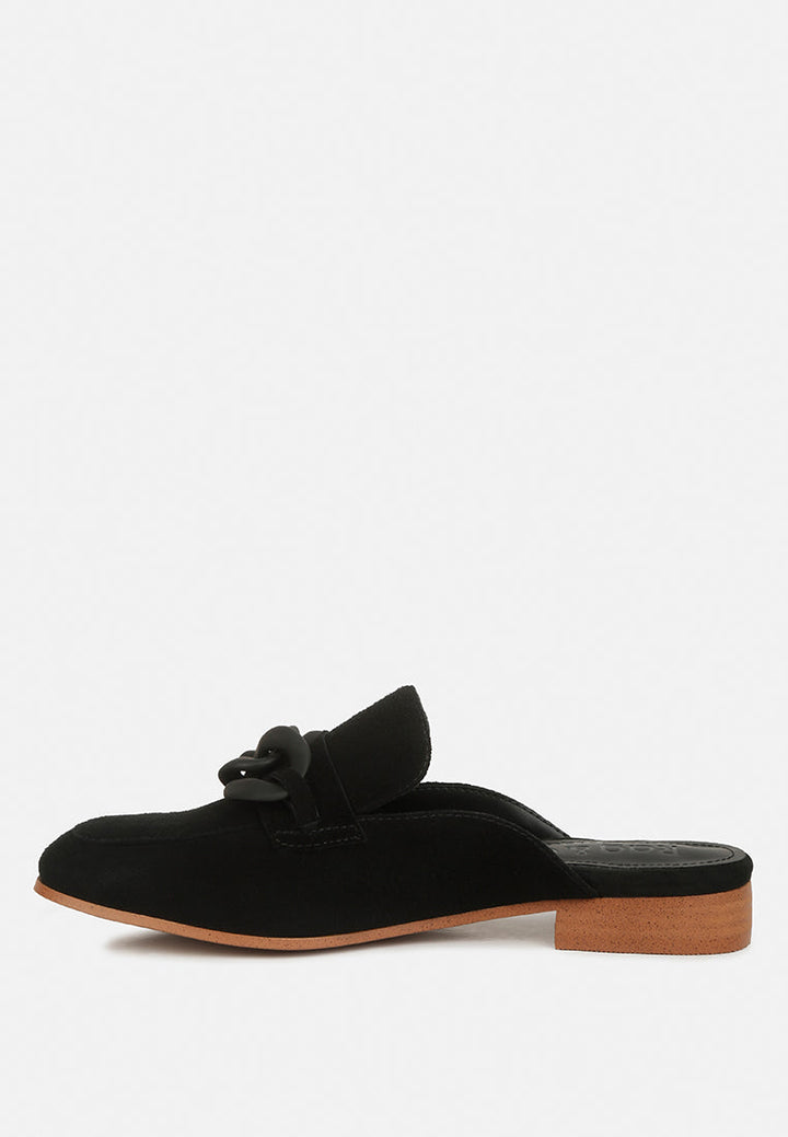 krizia chunky chain suede slip on mules by ruw#color_black