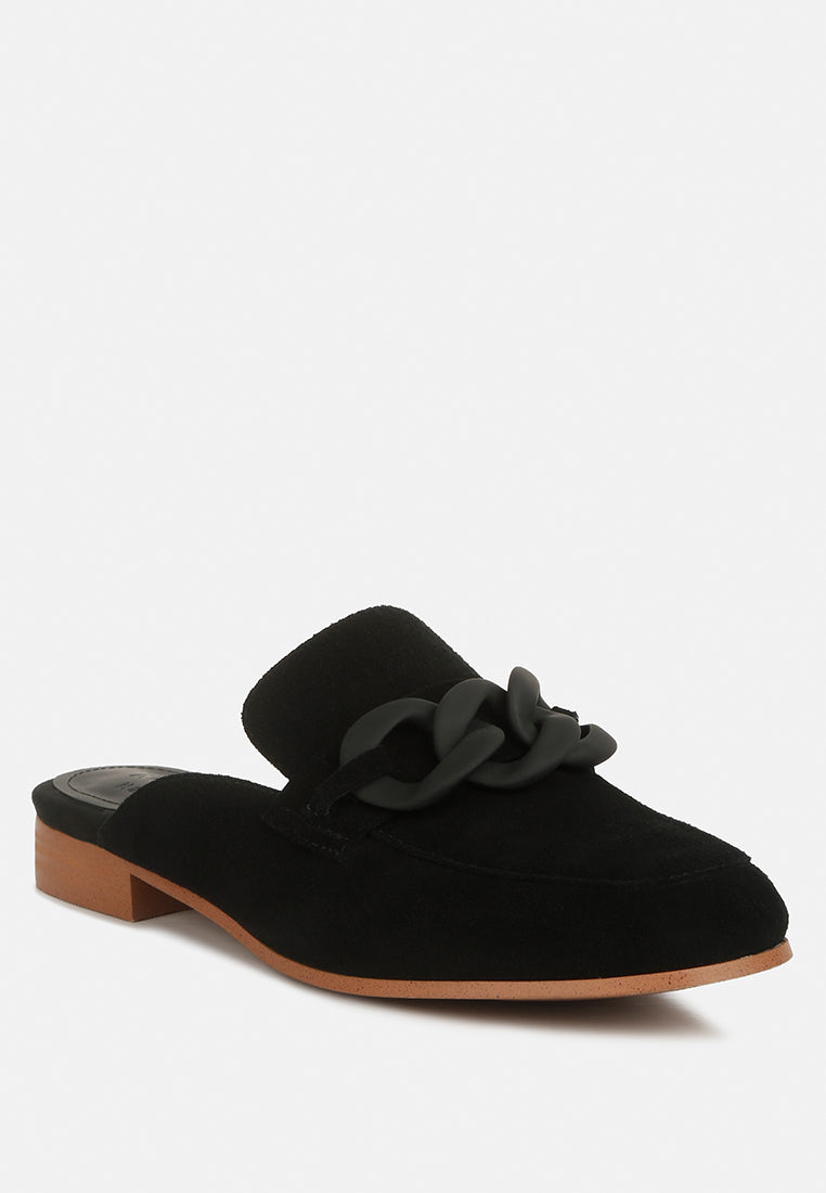 krizia chunky chain suede slip on mules by ruw#color_black