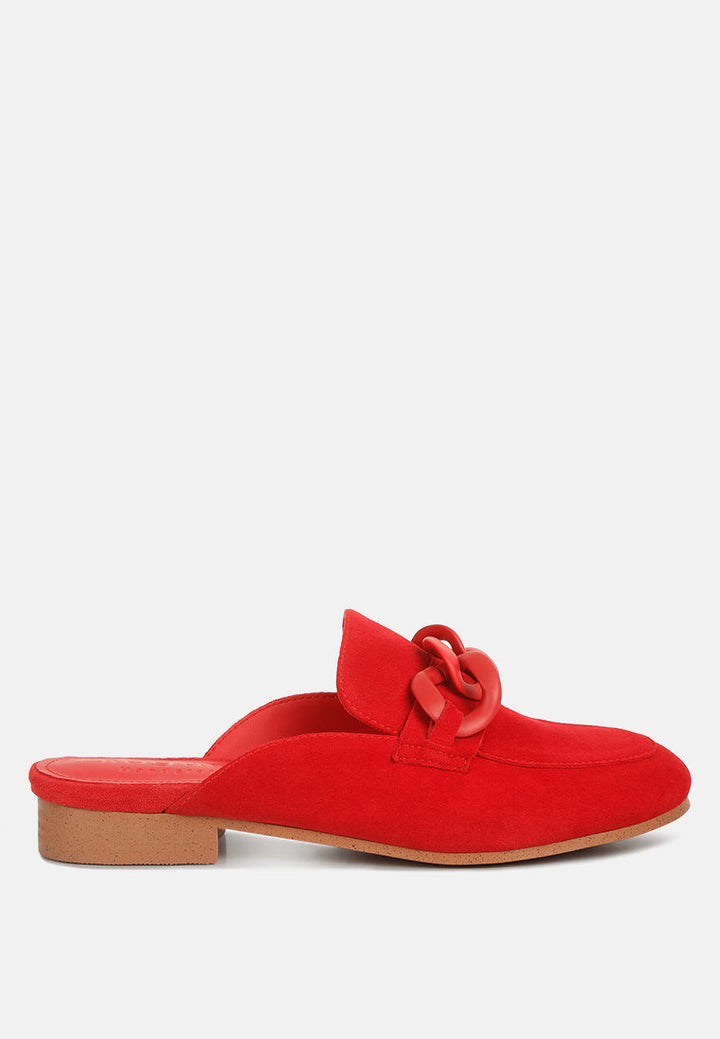 krizia chunky chain suede slip on mules by ruw#color_red