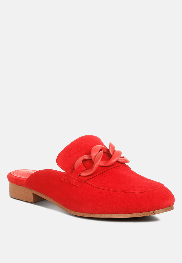 krizia chunky chain suede slip on mules by ruw#color_red