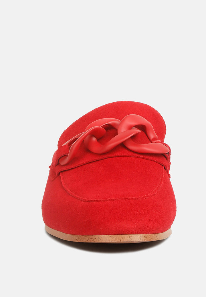 krizia chunky chain suede slip on mules by ruw#color_red