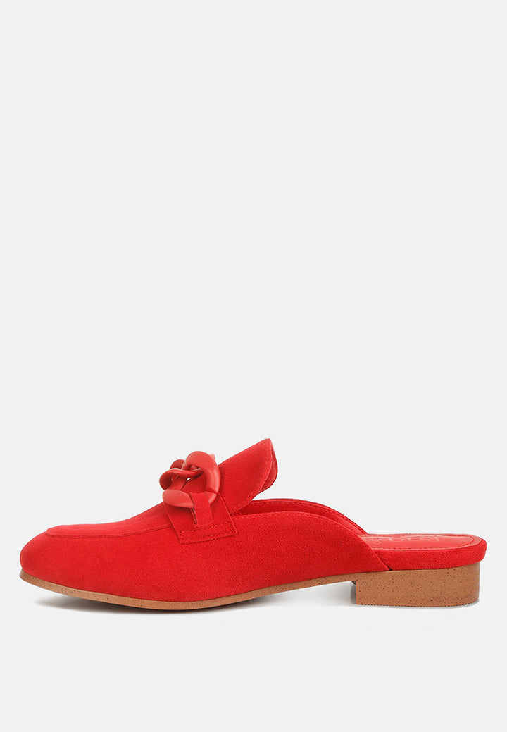 krizia chunky chain suede slip on mules by ruw#color_red