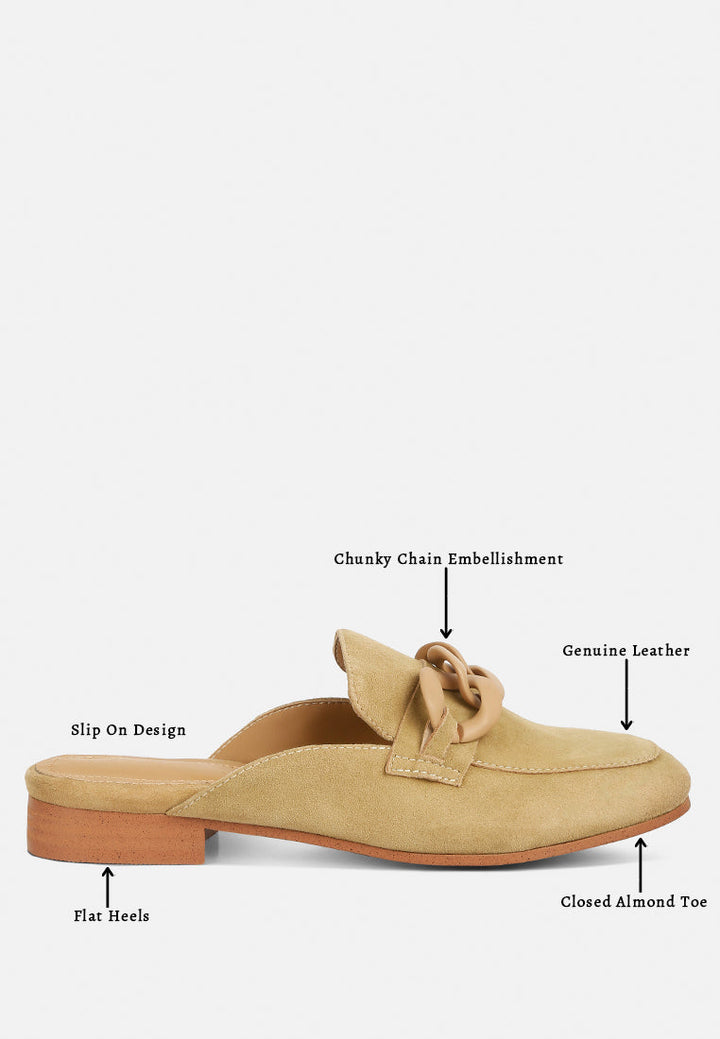 krizia chunky chain suede slip on mules by ruw#color_sand