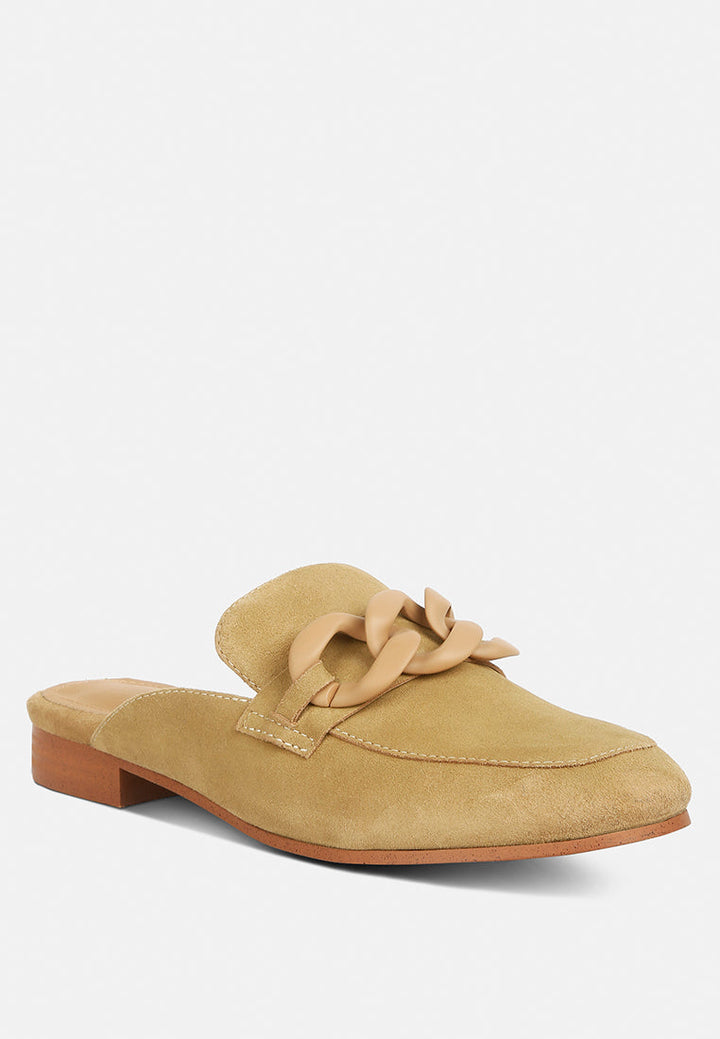 krizia chunky chain suede slip on mules by ruw#color_sand