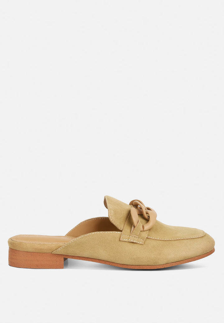 krizia chunky chain suede slip on mules by ruw#color_sand