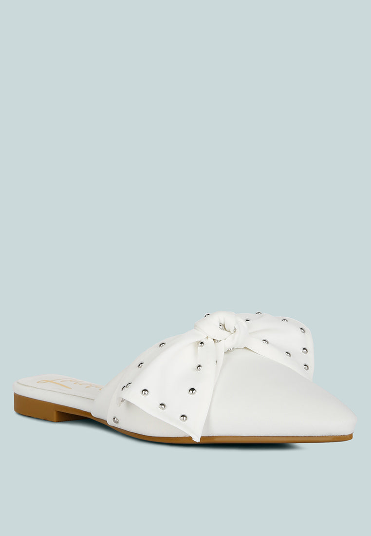 makeover studded bow flat mules by ruw#color_white