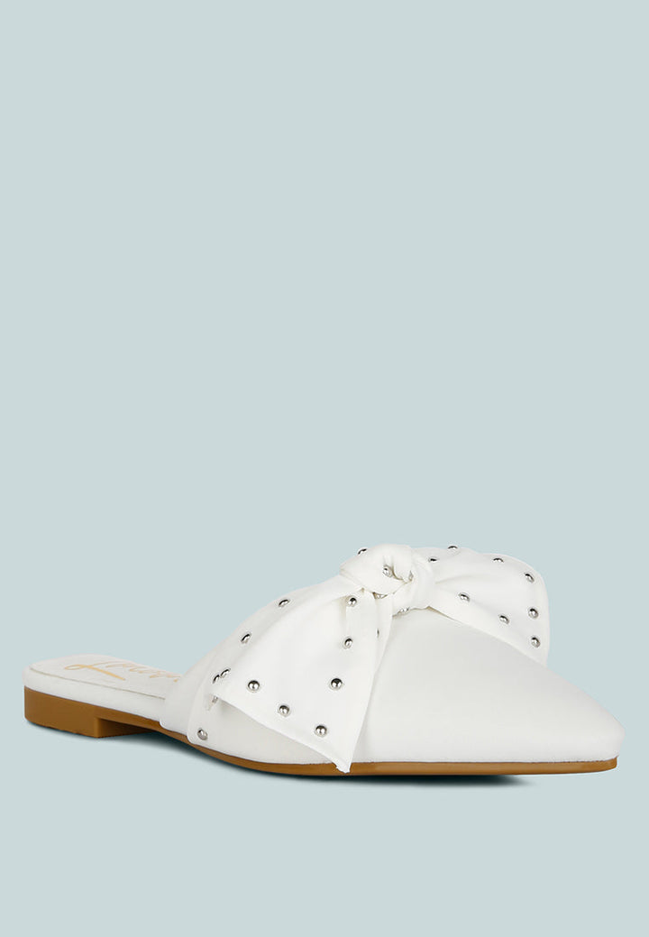 makeover studded bow flat mules by ruw#color_white