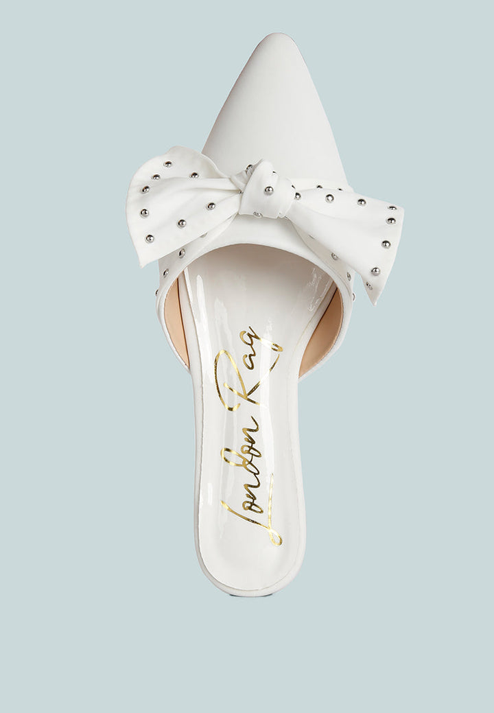makeover studded bow flat mules by ruw#color_white