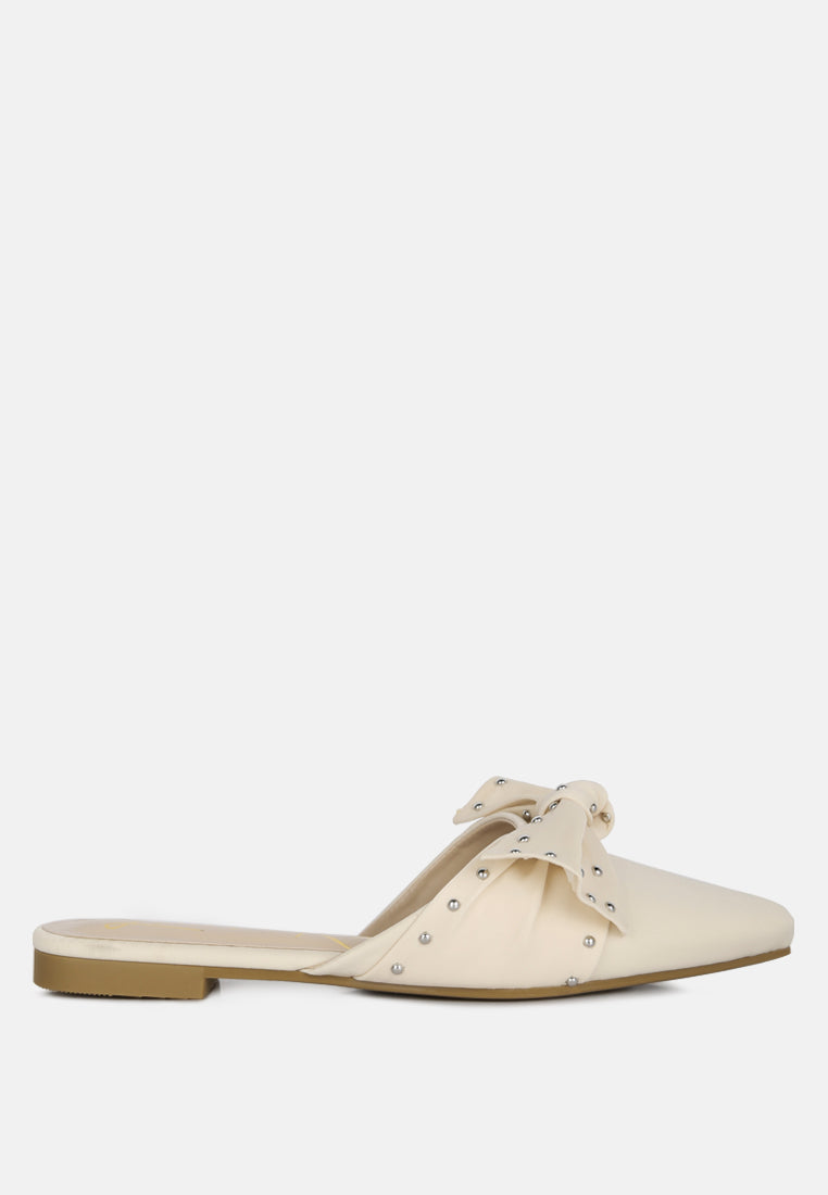 makeover studded bow flat mules by ruw#color_beige