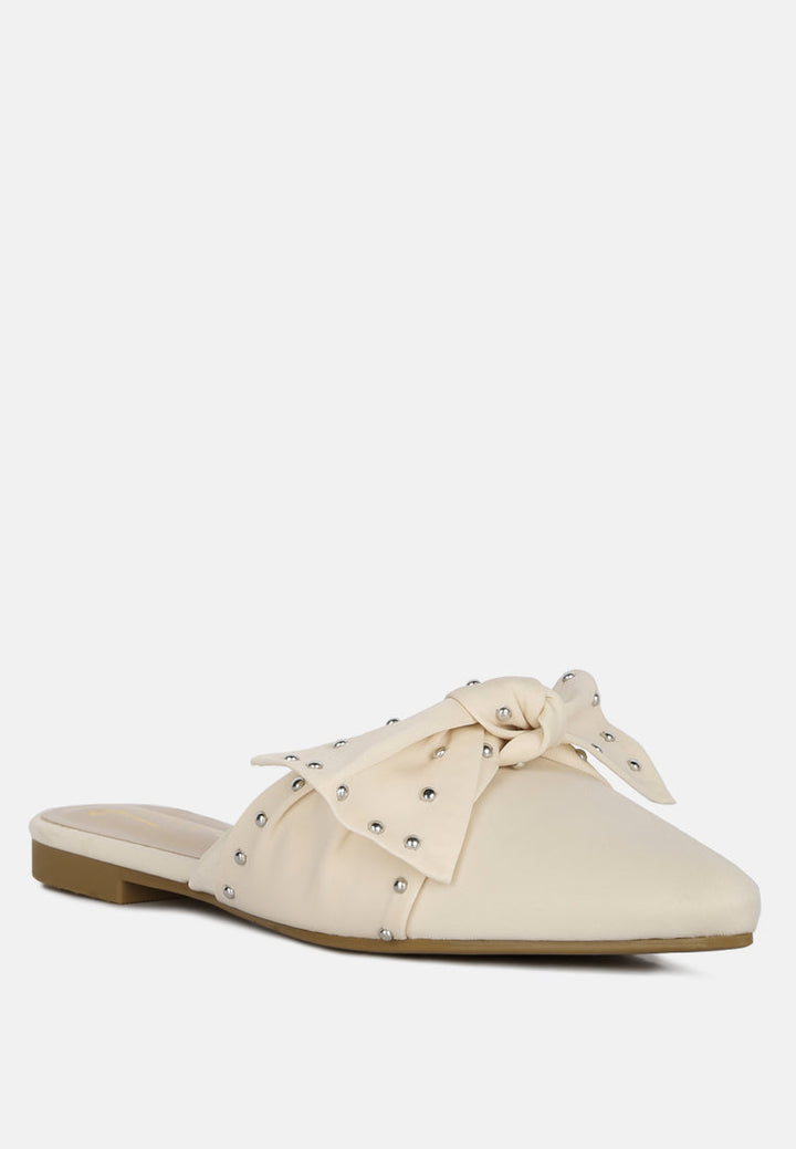 makeover studded bow flat mules by ruw#color_beige