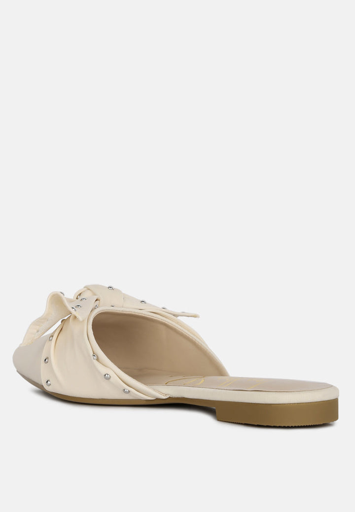 makeover studded bow flat mules by ruw#color_beige