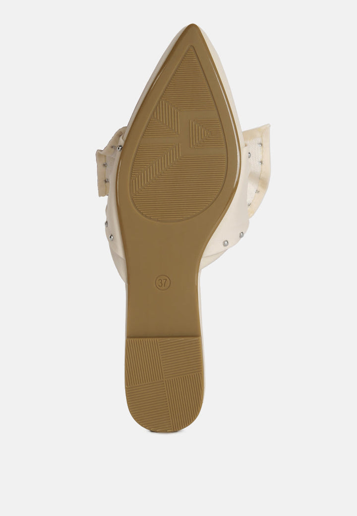makeover studded bow flat mules by ruw#color_beige