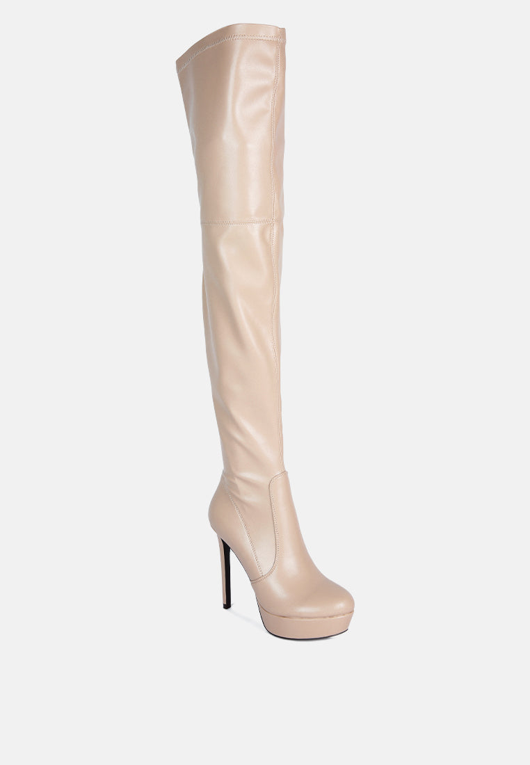 marvelettes faux leather high heeled long boots by ruw#color_beige