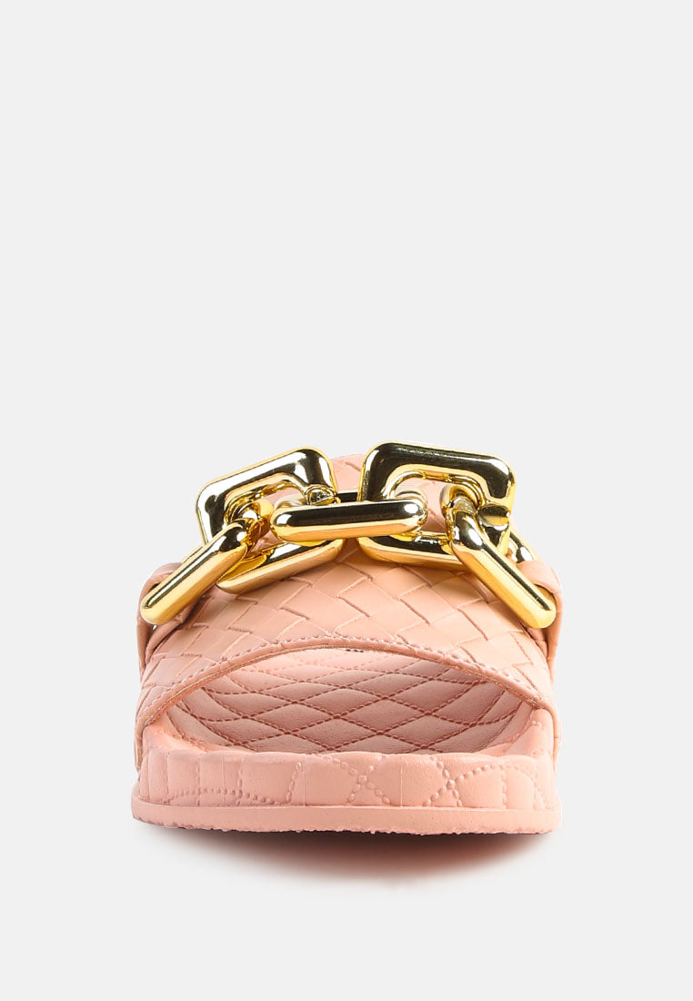 miami shot bling chain strap woven slip on flats by ruw#color_pink