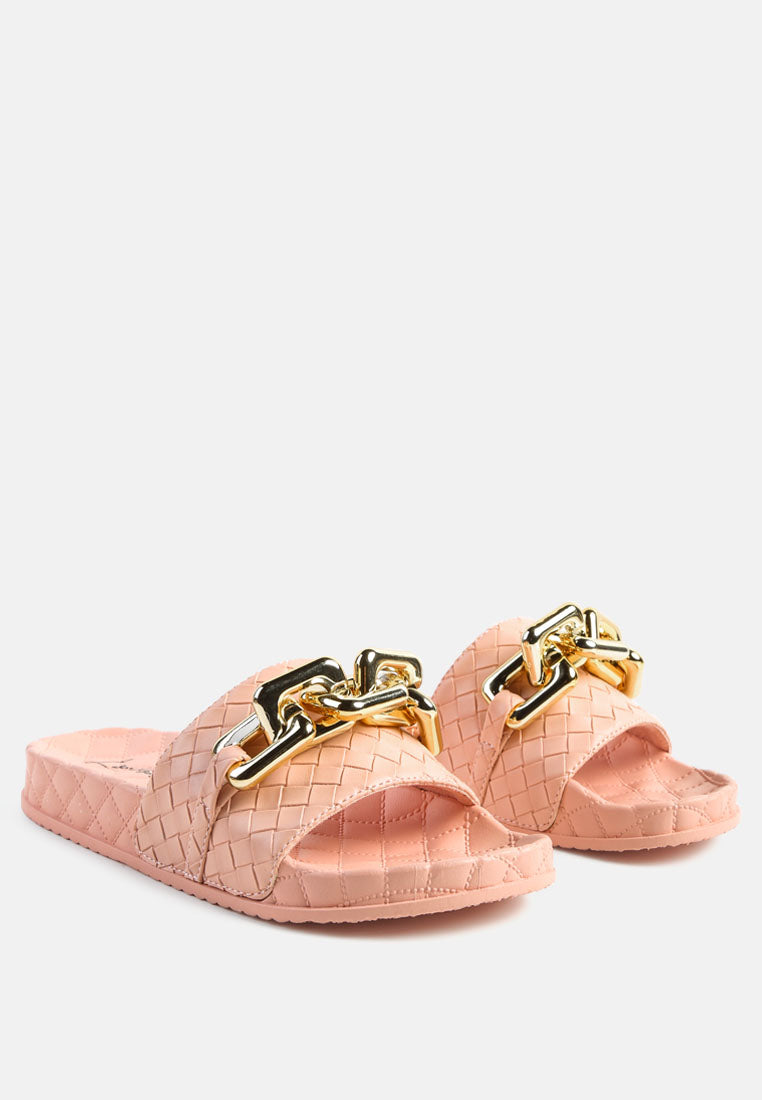 miami shot bling chain strap woven slip on flats by ruw#color_pink