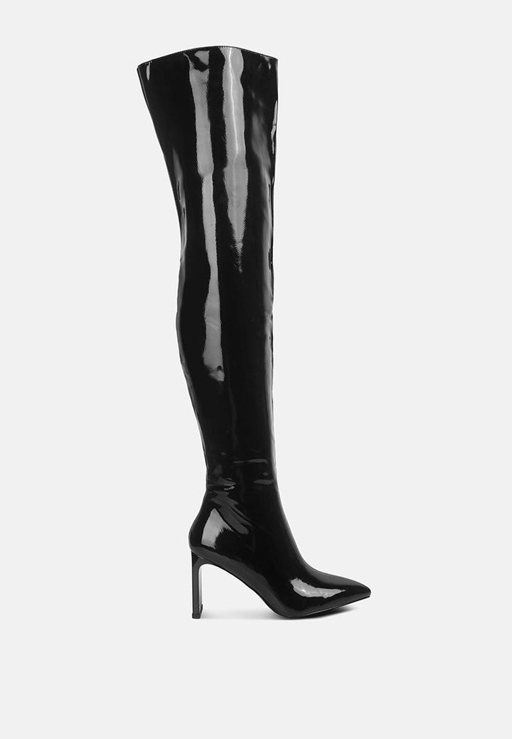 minkles patent pu long slim block heeled boots by ruw#color_black