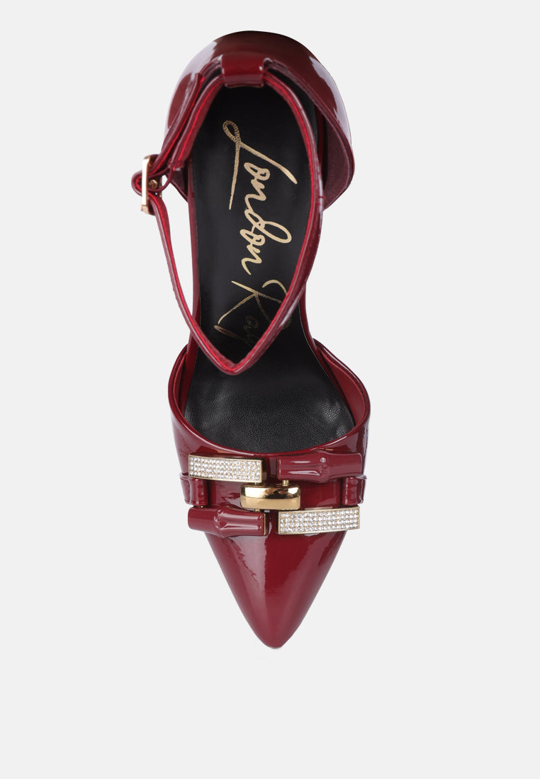 mocktail buckle embellished stiletto heels by ruw#color_burgundy