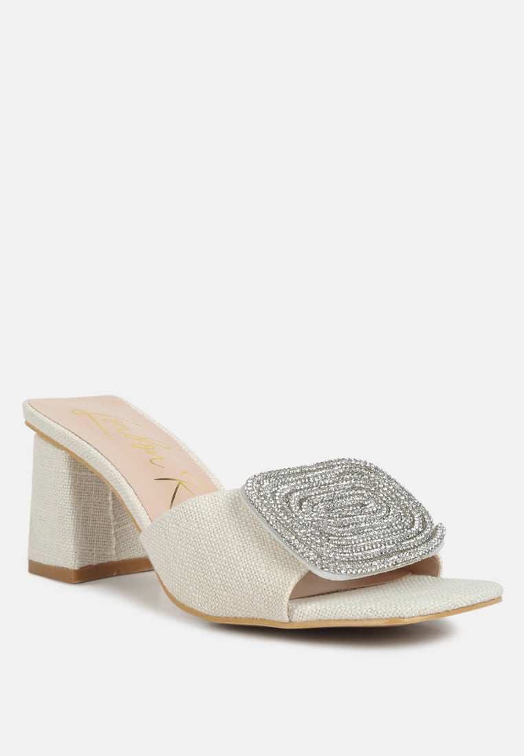 naflah rhinestone embellished slip on sandals by ruw#color_natural