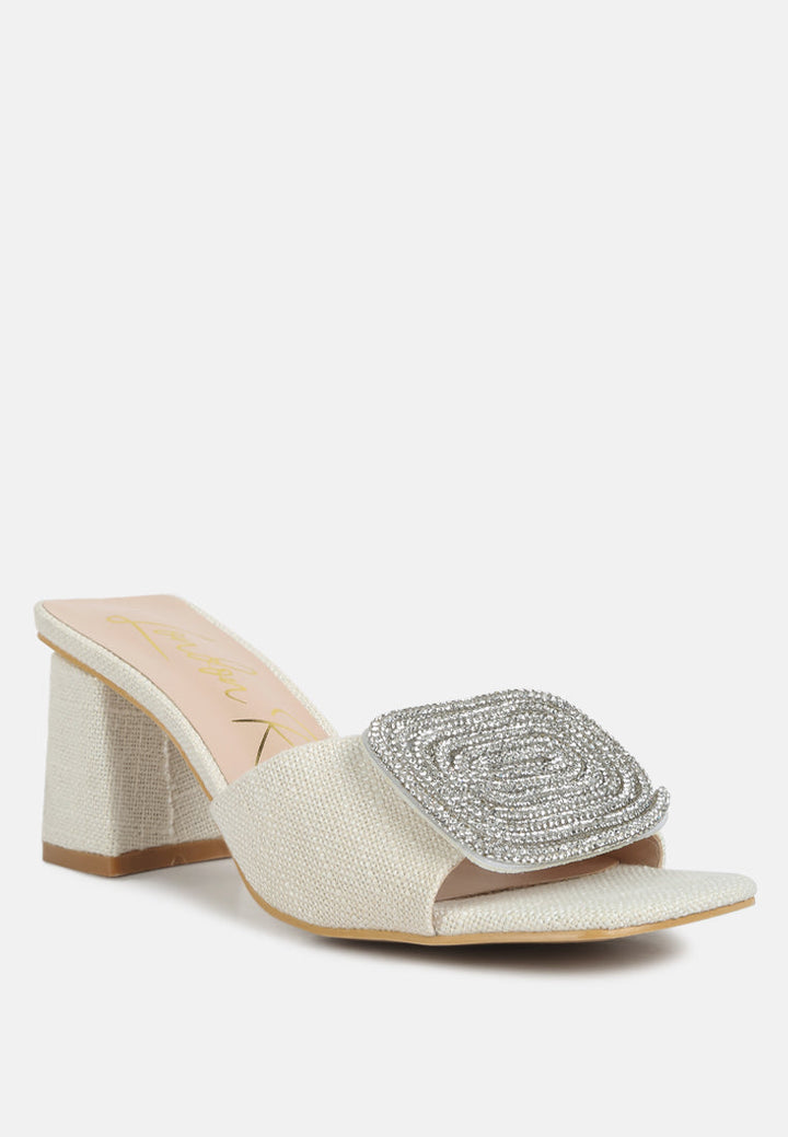 naflah rhinestone embellished slip on sandals by ruw#color_natural