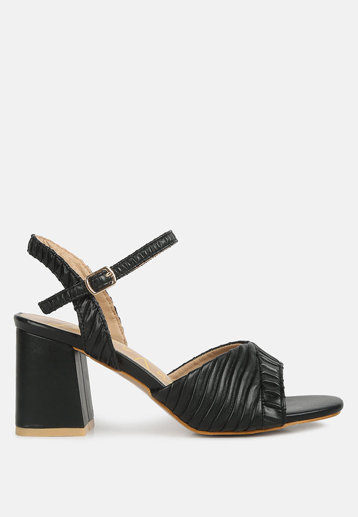 nicholas pleated strap block heel sandals by ruw#color_black