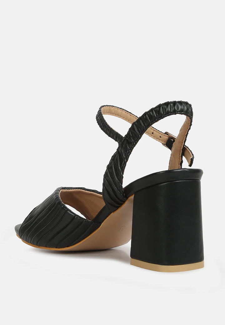 nicholas pleated strap block heel sandals by ruw#color_black