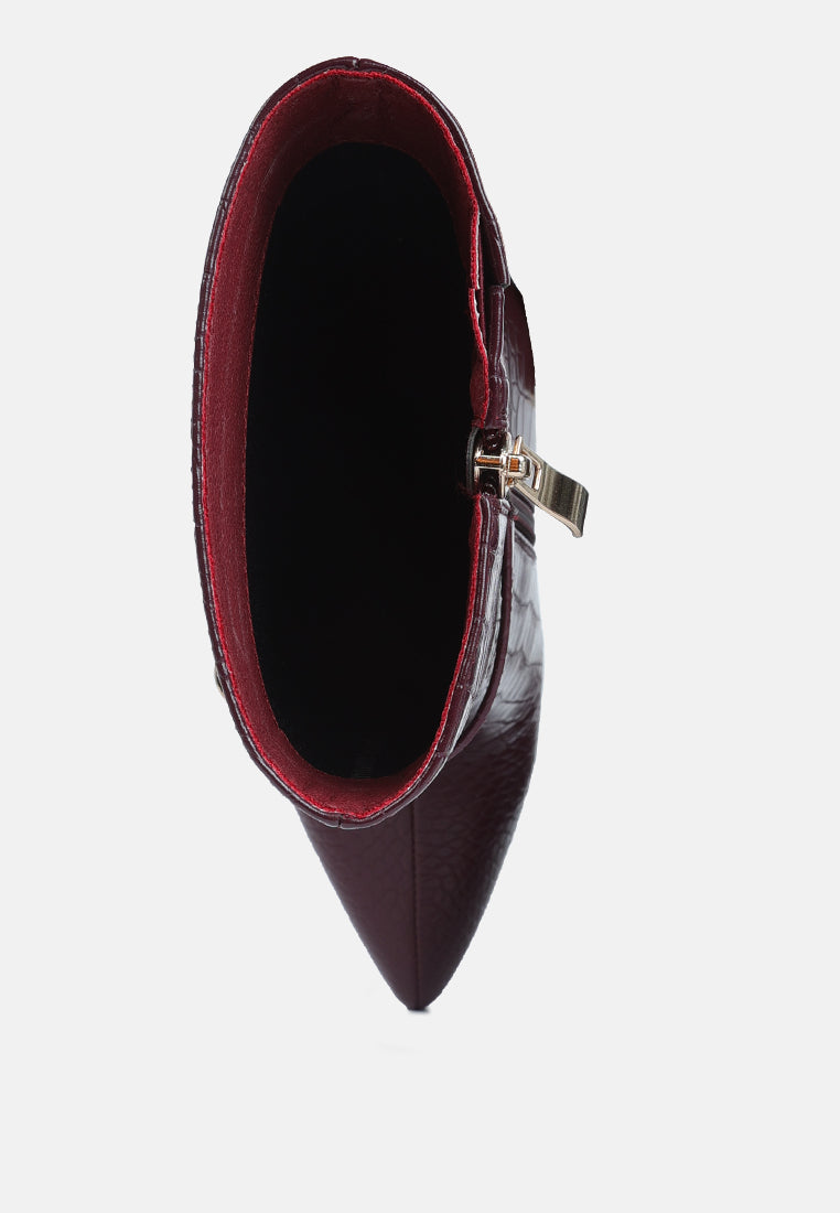 nicole croc patterned high heeled ankle boots by ruw#color_burgundy